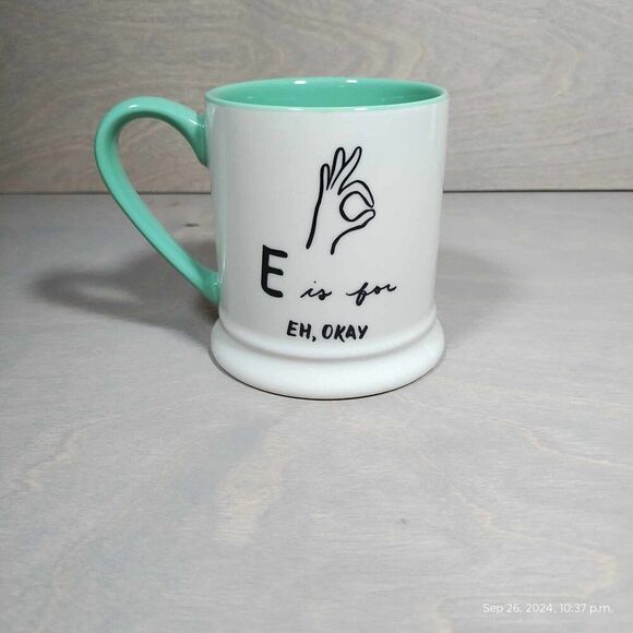 E is for Eh, okay. Indigo mug E names okay symbol. Bright teal - Picture 6 of 13